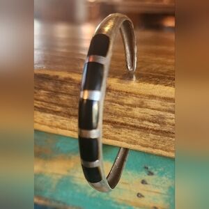 Onyx and sterling cuff bracelet